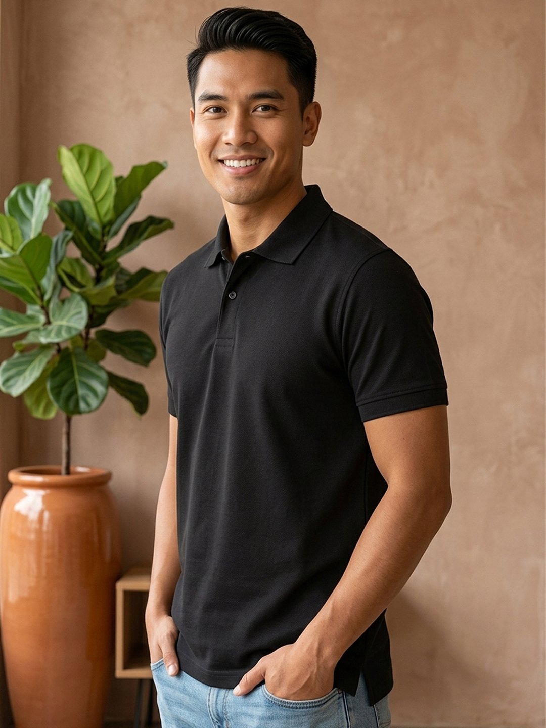 BLACK.jpg (5) DFNK Eagle men's polo T-shirt featuring a classic collar and short sleeves