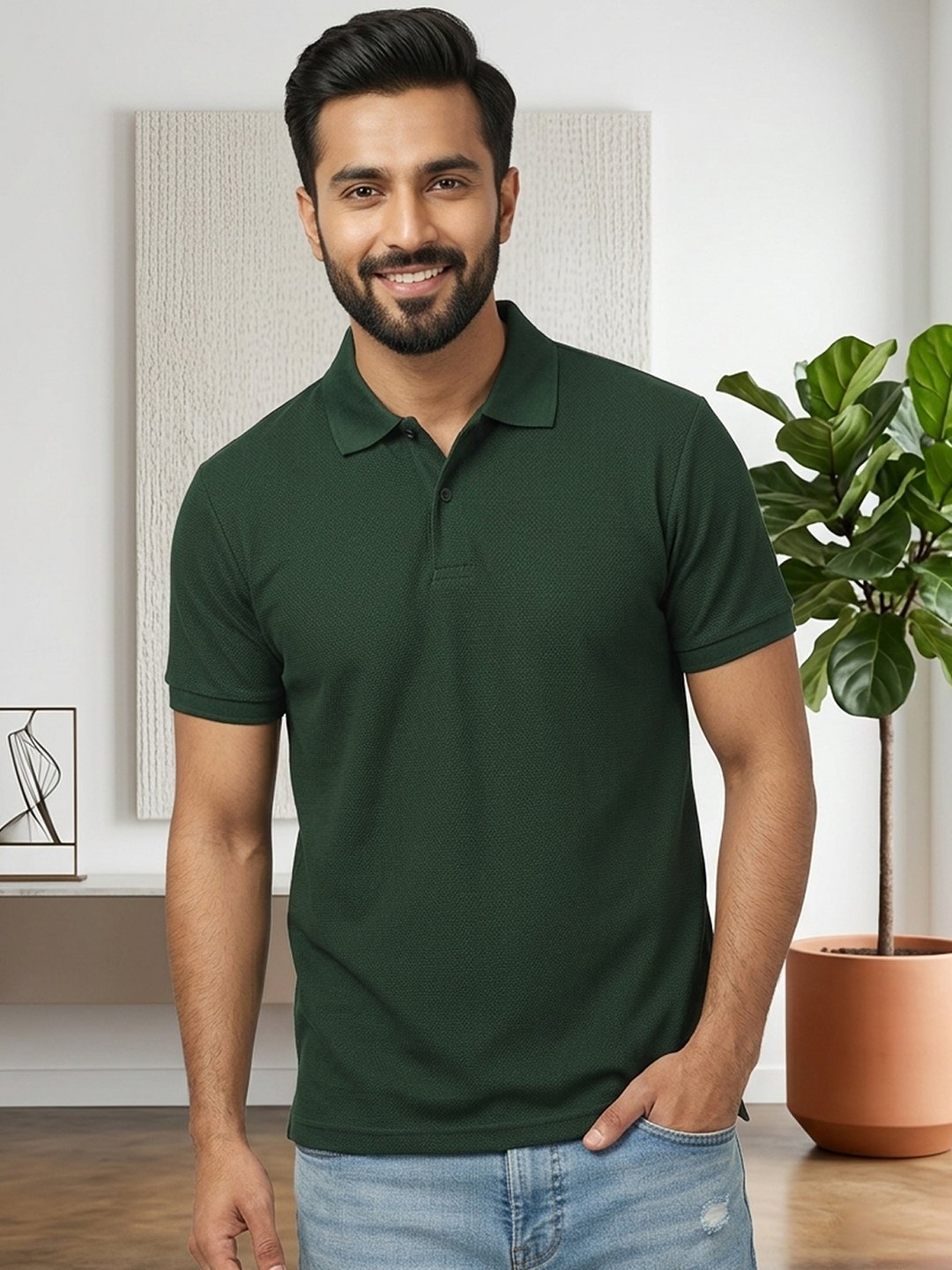 BOTTLE GREEN.jpg (1) DFNK Eagle men's polo T-shirt featuring a classic collar and short sleeves
