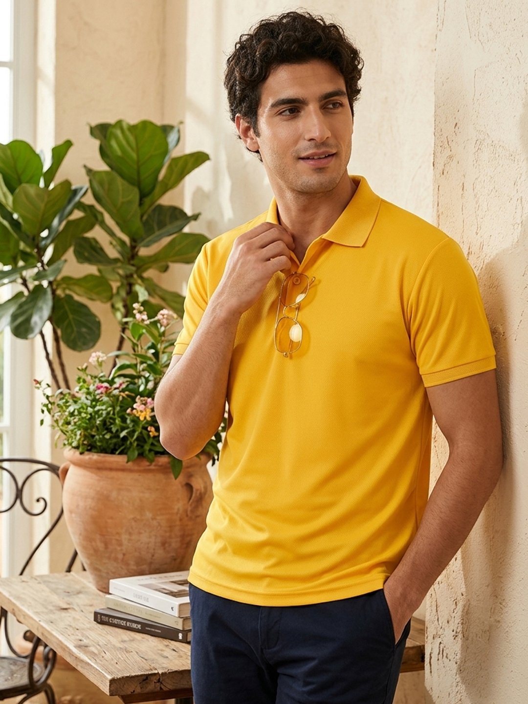 GOLDEN YELLOW.jpg (5) DFNK Eagle men's polo T-shirt featuring a classic collar and short sleeves