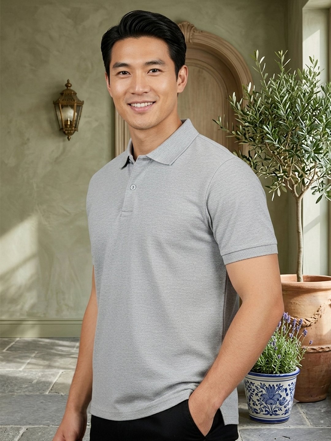 MELANGE GREY.jpg (3) DFNK Eagle men's polo T-shirt featuring a classic collar and short sleeves