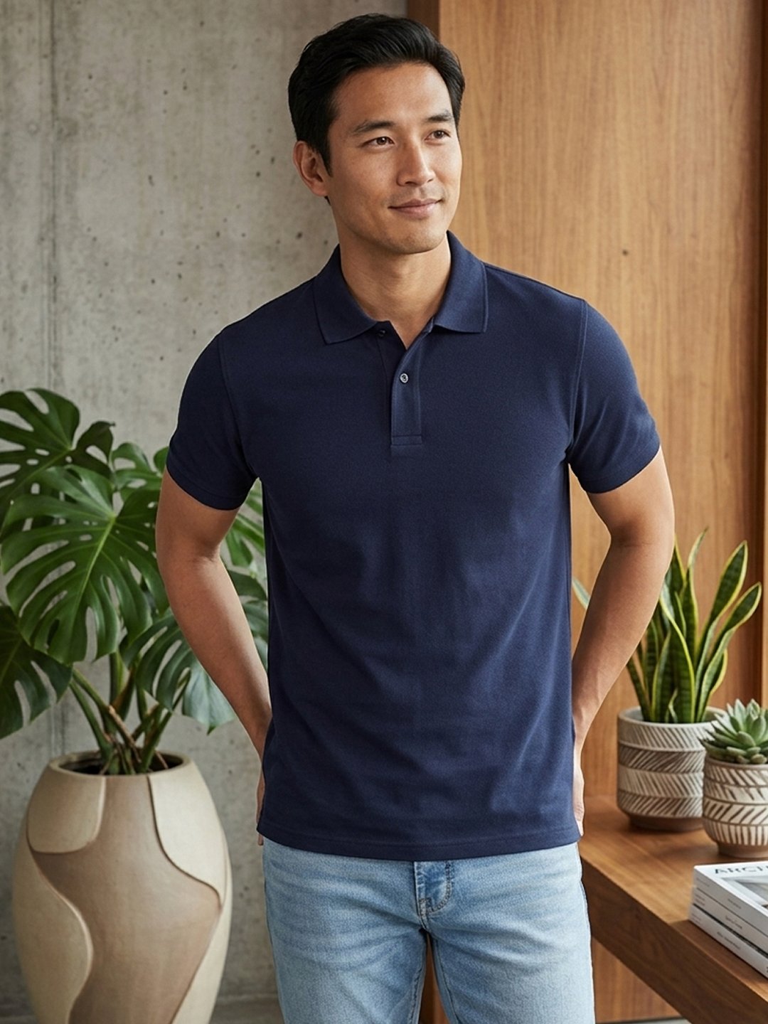 NAVY BLUE.jpg (5) DFNK Eagle men's polo T-shirt featuring a classic collar and short sleeves