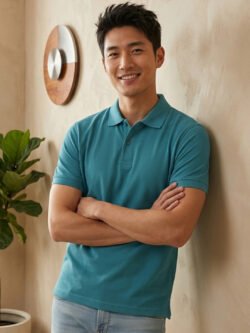 DFNK Berline men's teal polo T-shirt with classic collar and regular fit for stylish everyday wear