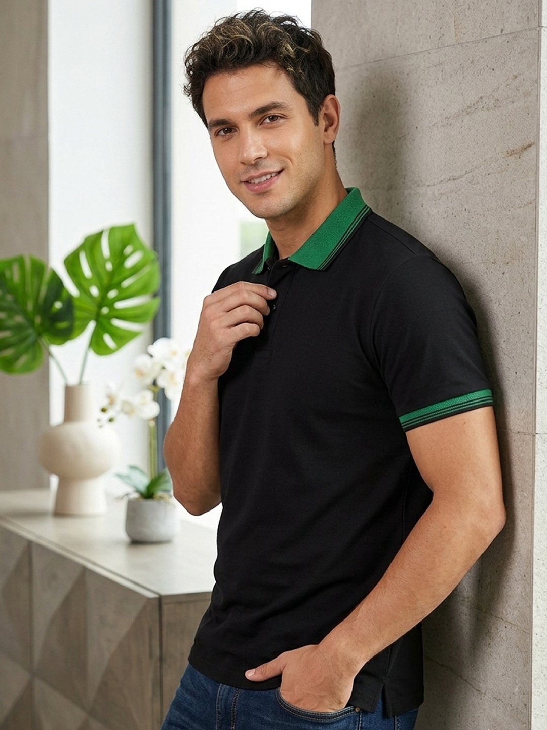 DFNK Cobalt men's polo T-shirt with contrast collar and sleeve details for stylish casual wear