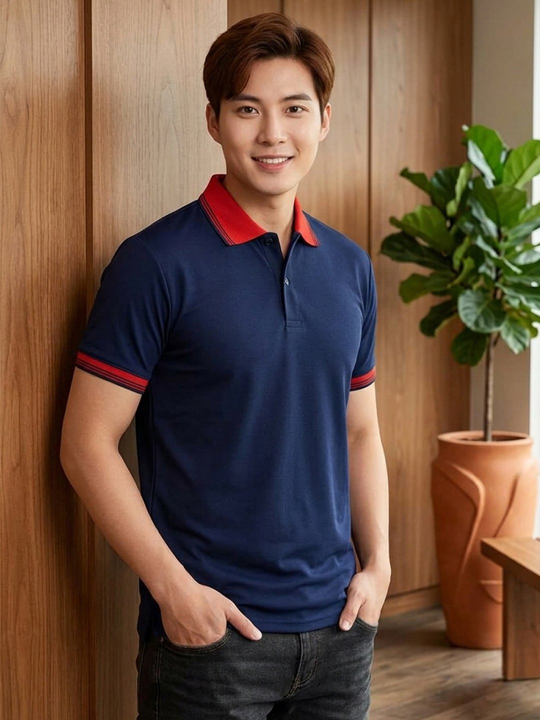 DFNK Cobalt men's polo T-shirt with contrast collar and sleeve details for stylish casual wear