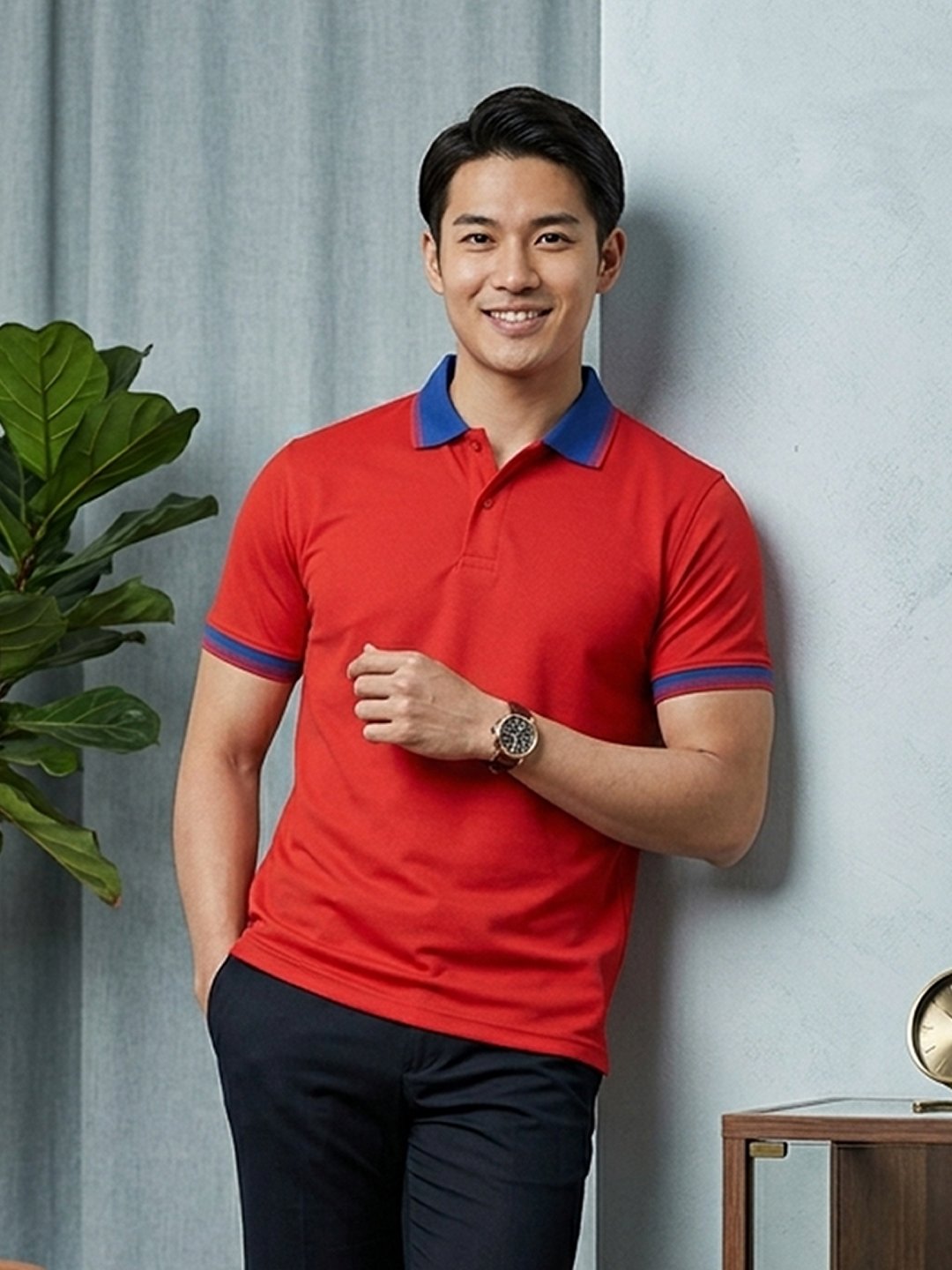 DFNK Cobalt men's polo T-shirt with contrast collar and sleeve details for stylish casual wear