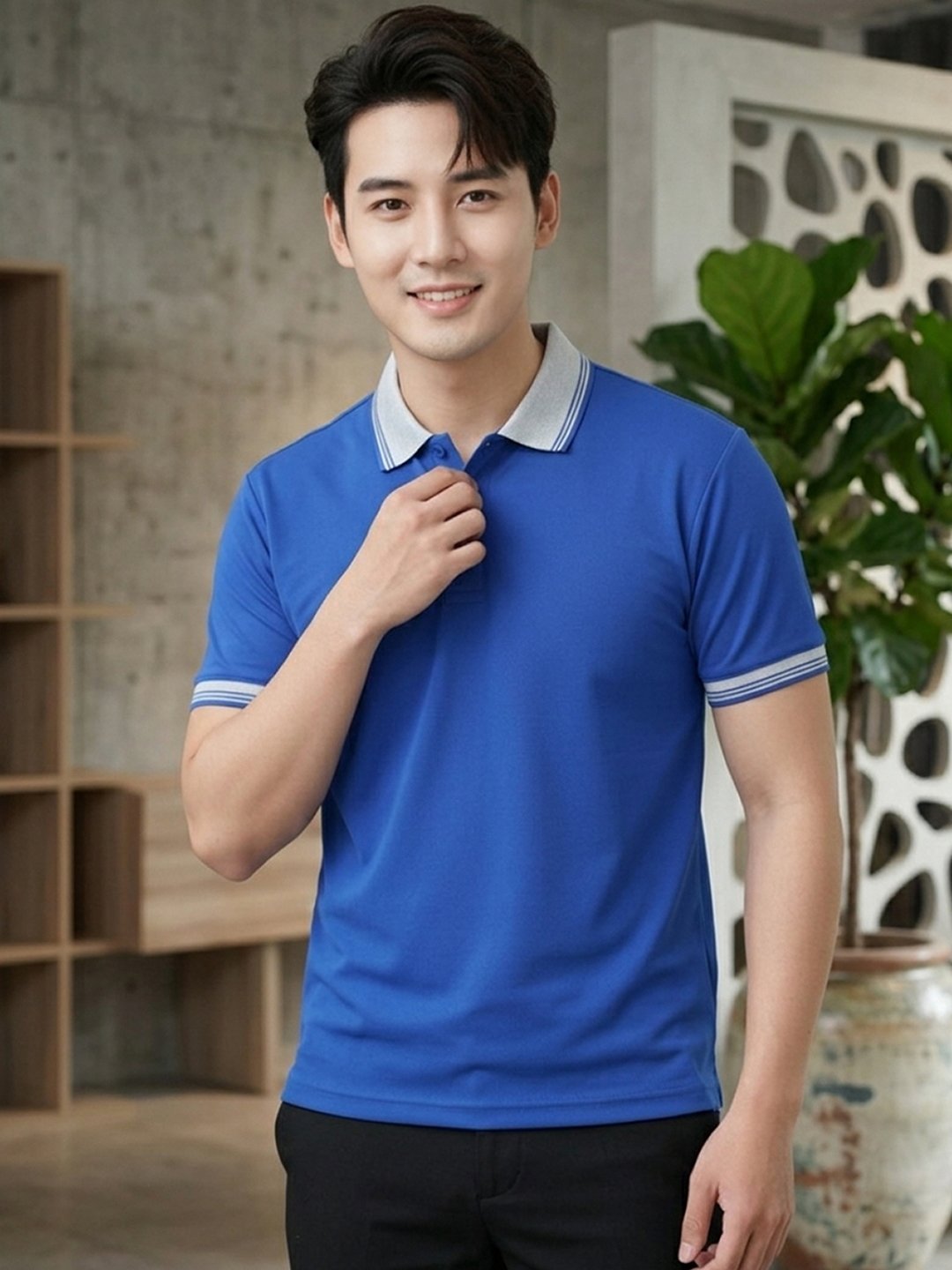 DFNK Cobalt men's polo T-shirt with contrast collar and sleeve details for stylish casual wear
