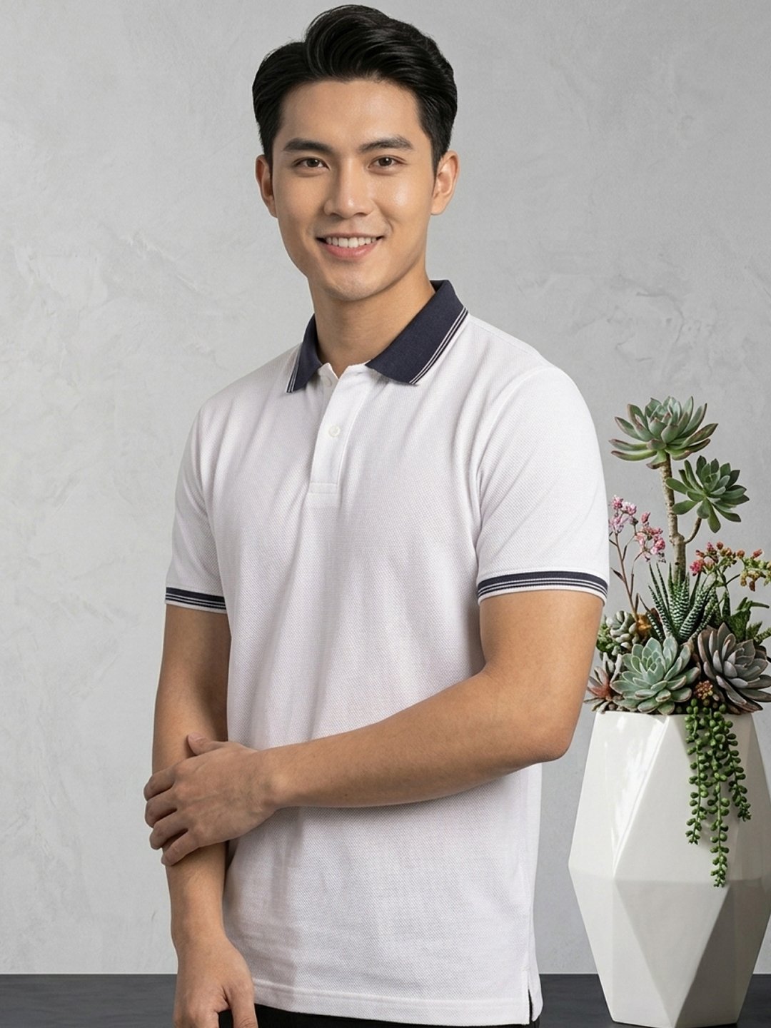 DFNK Cobalt men's polo T-shirt with contrast collar and sleeve details for stylish casual wear