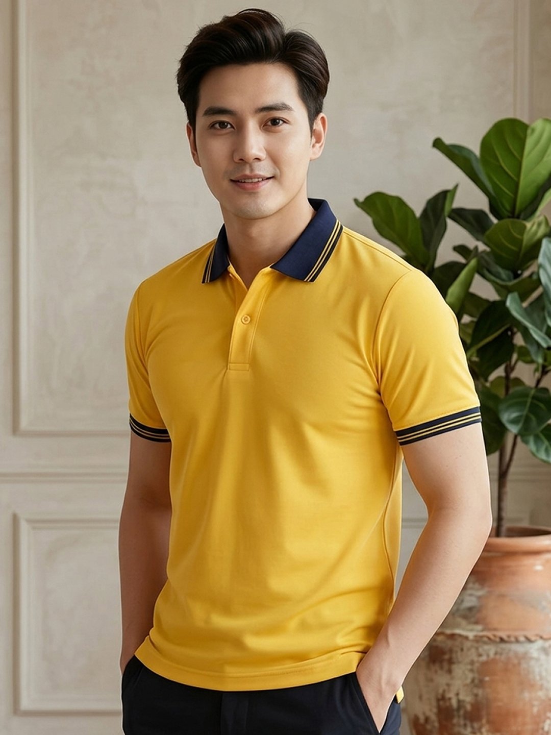 DFNK Cobalt men's polo T-shirt with contrast collar and sleeve details for stylish casual wear
