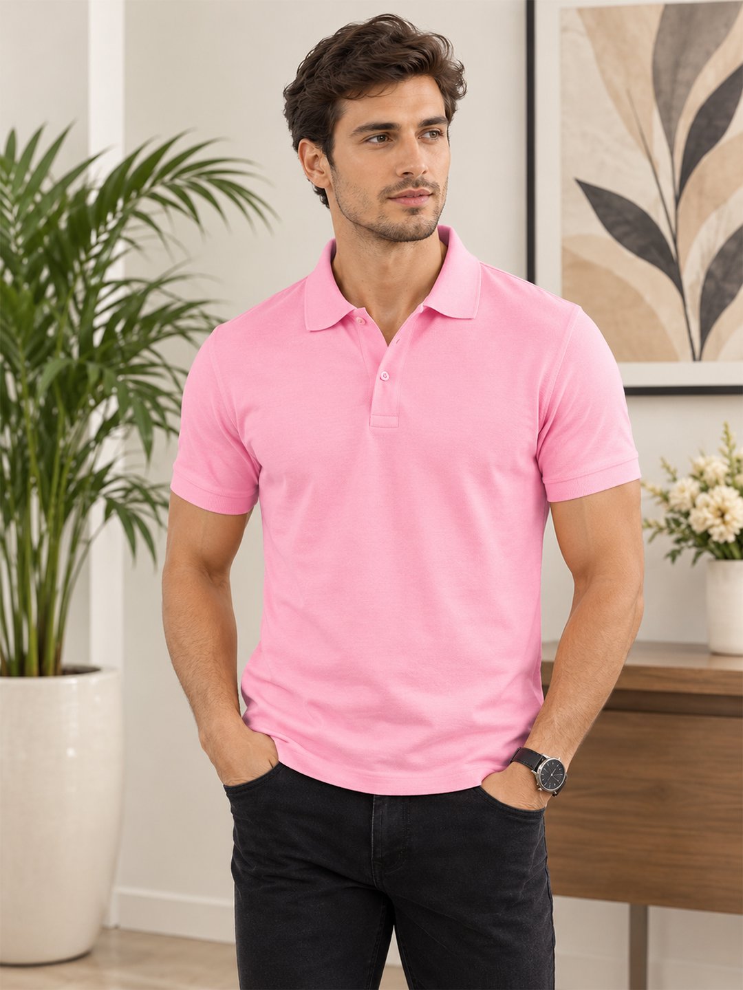 Blush Pink.jpg DFNK men's polo T-shirt with classic collar and regular fit for stylish casual wear