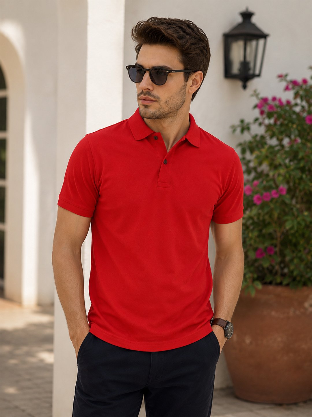Candy red.jpg DFNK men's polo T-shirt with classic collar and regular fit for stylish casual wear