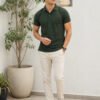 Forest Green.jpg DFNK men's polo T-shirt with classic collar and regular fit for stylish casual wear