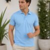Maya blue.jpg DFNK men's polo T-shirt with classic collar and regular fit for stylish casual wear