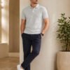 White Melange.jpg DFNK men's polo T-shirt with classic collar and regular fit for stylish casual wear