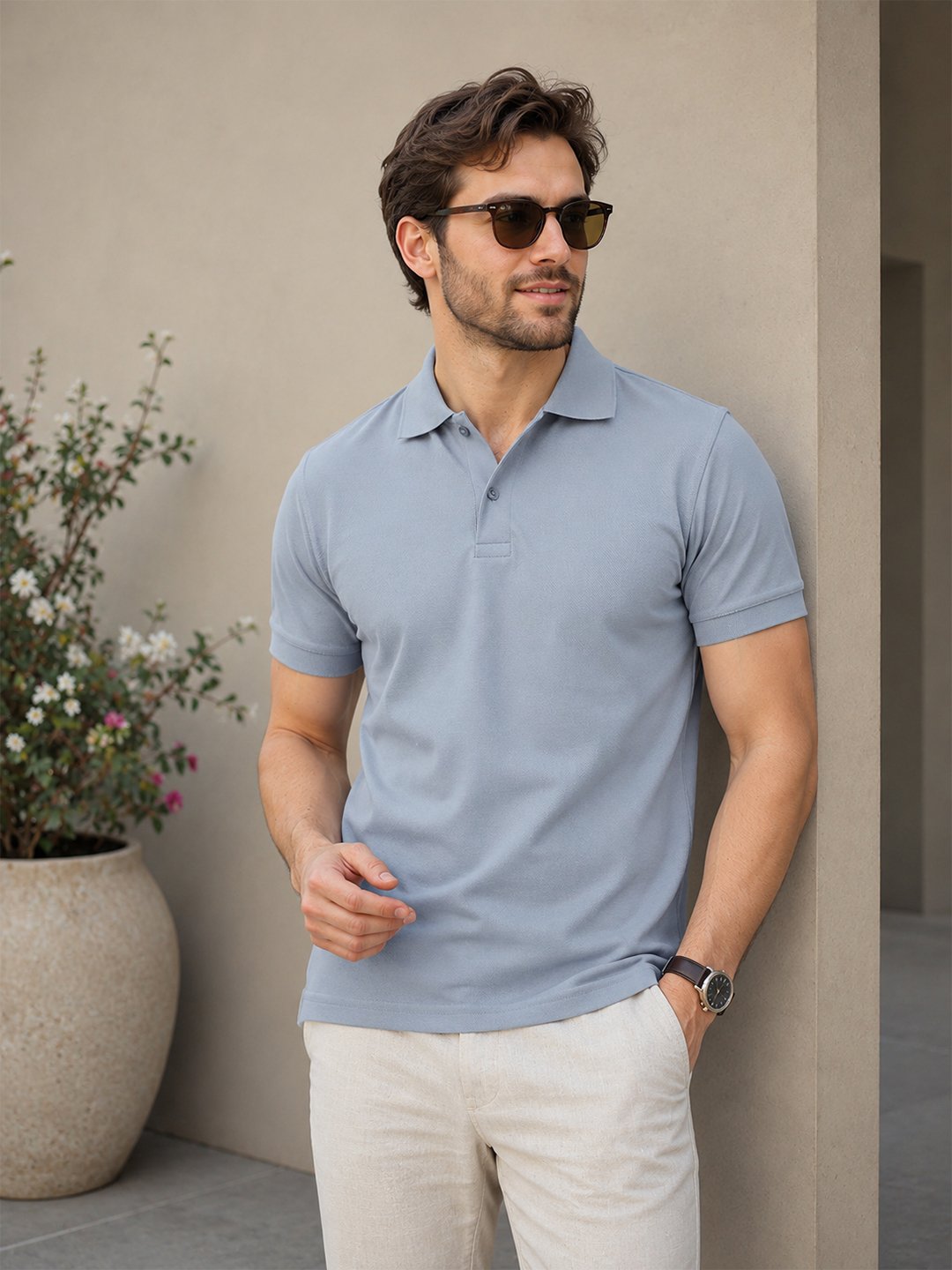 Yk 1192 Gray Heather.jpg DFNK men's polo T-shirt with classic collar and regular fit for stylish casual wear