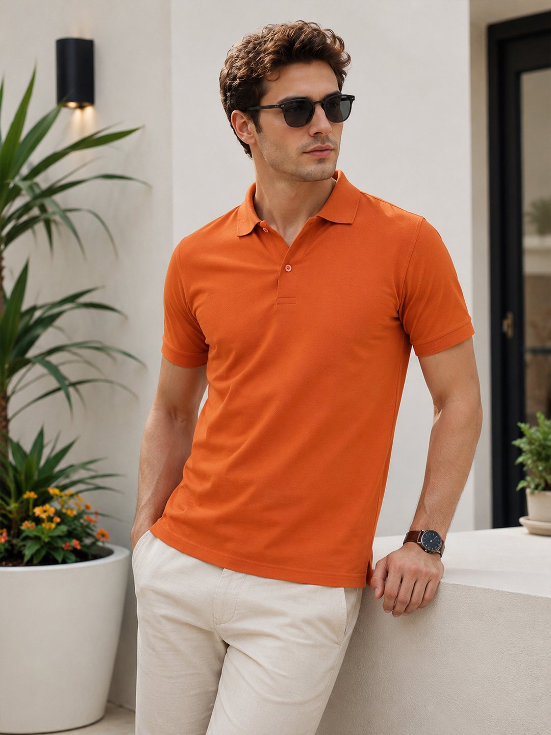 Yorksteadd 1071 Florida Orange.jpg DFNK men's polo T-shirt with classic collar and regular fit for stylish casual wear