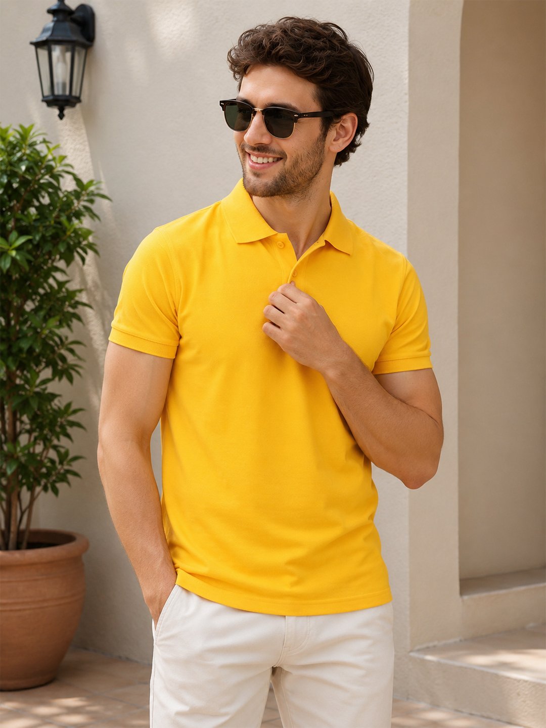 sunshine yellow.jpg DFNK men's polo T-shirt with classic collar and regular fit for stylish casual wear