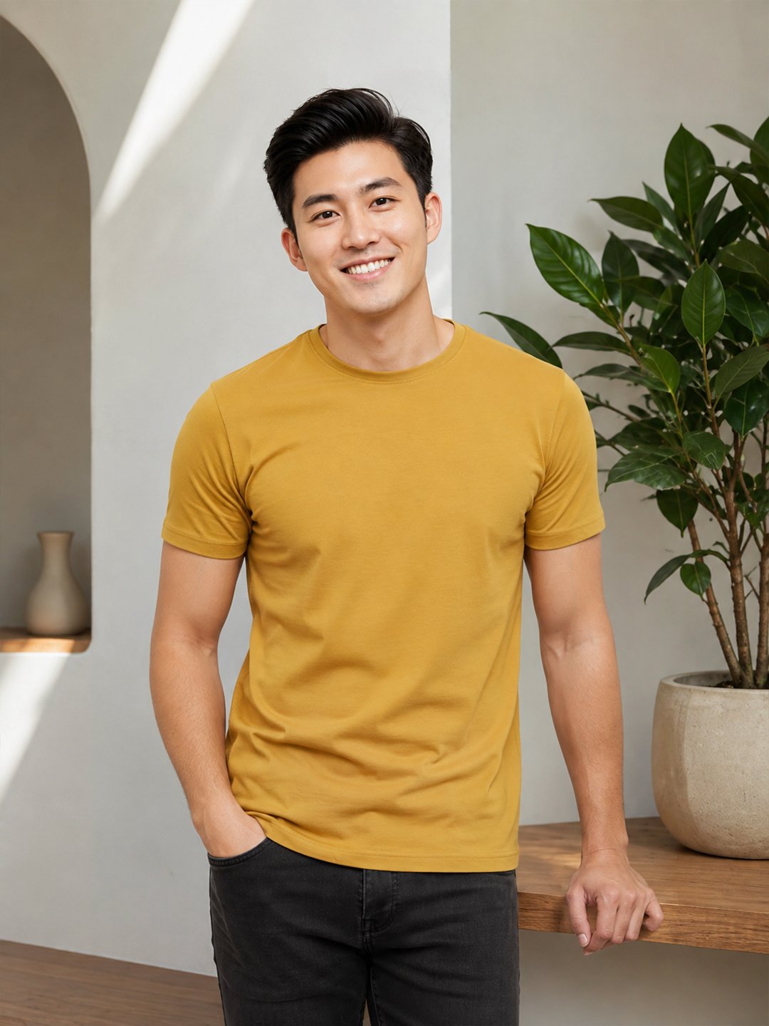 Richard Paadler 42 TURMIRIC-GOLD Classic round neck t-shirt with short sleeves and comfortable fit, ideal for casual everyday outfits and relaxed occasions.