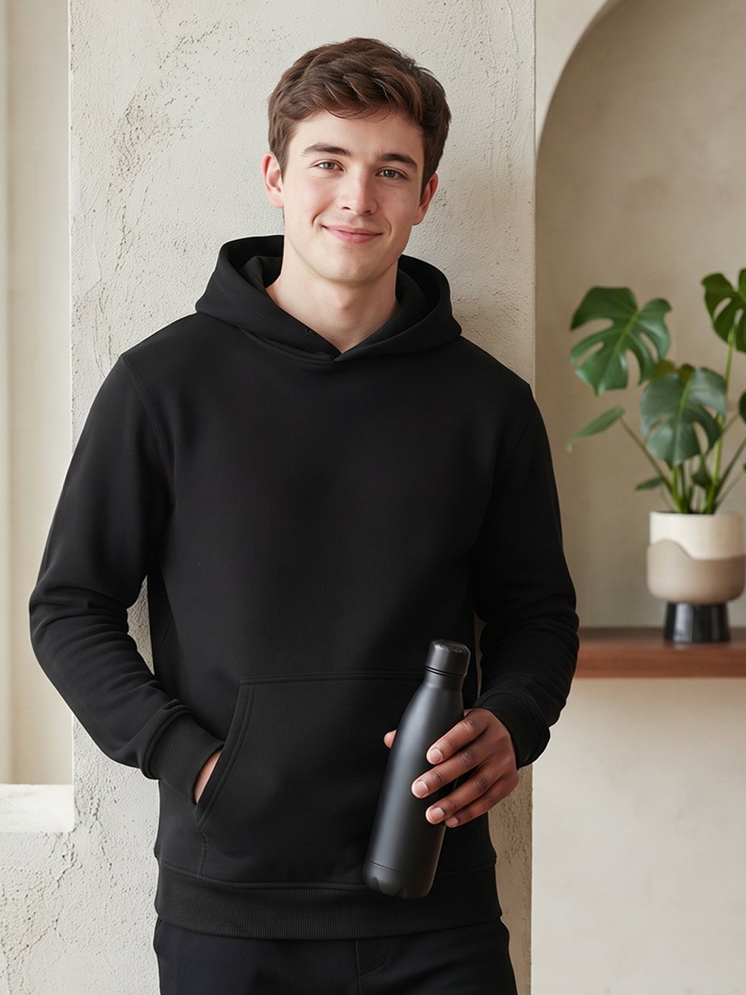 Comfortable men’s hoodie with long sleeves, drawstring hood, spacious front pocket, and relaxed everyday fit.