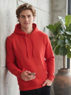 Comfortable men’s hoodie with long sleeves, drawstring hood, spacious front pocket, and relaxed everyday fit.