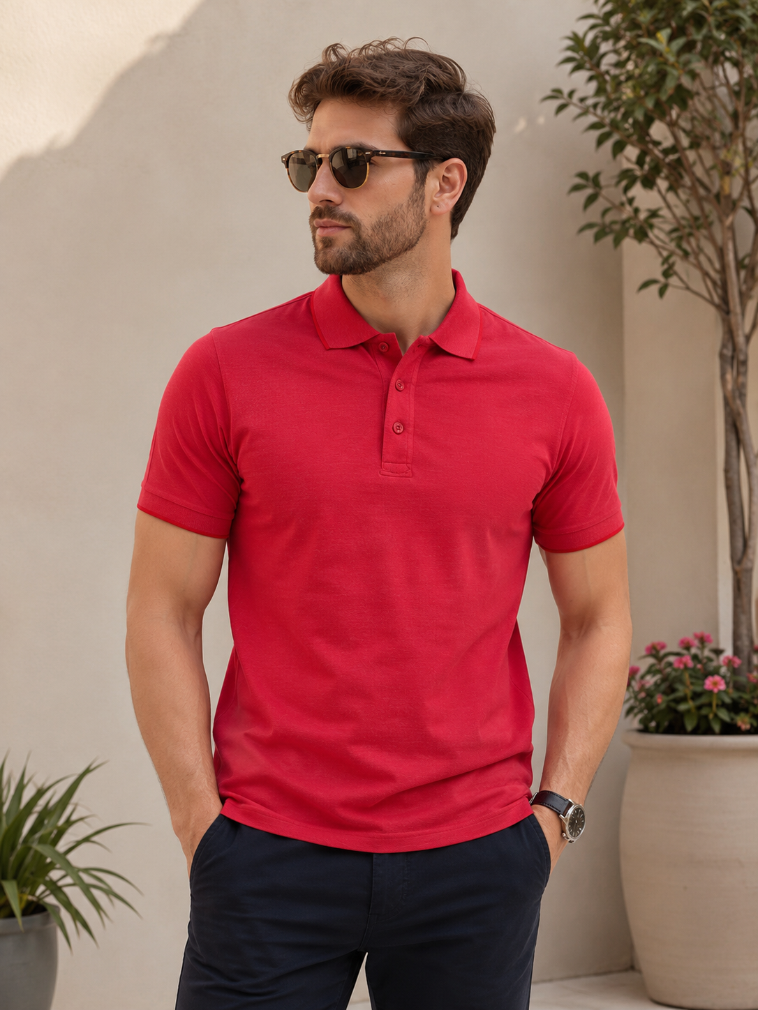 Richard Paadler 33 Red melange Men's regular fit polo featuring classic construction and stylish details for effortless daily wear.