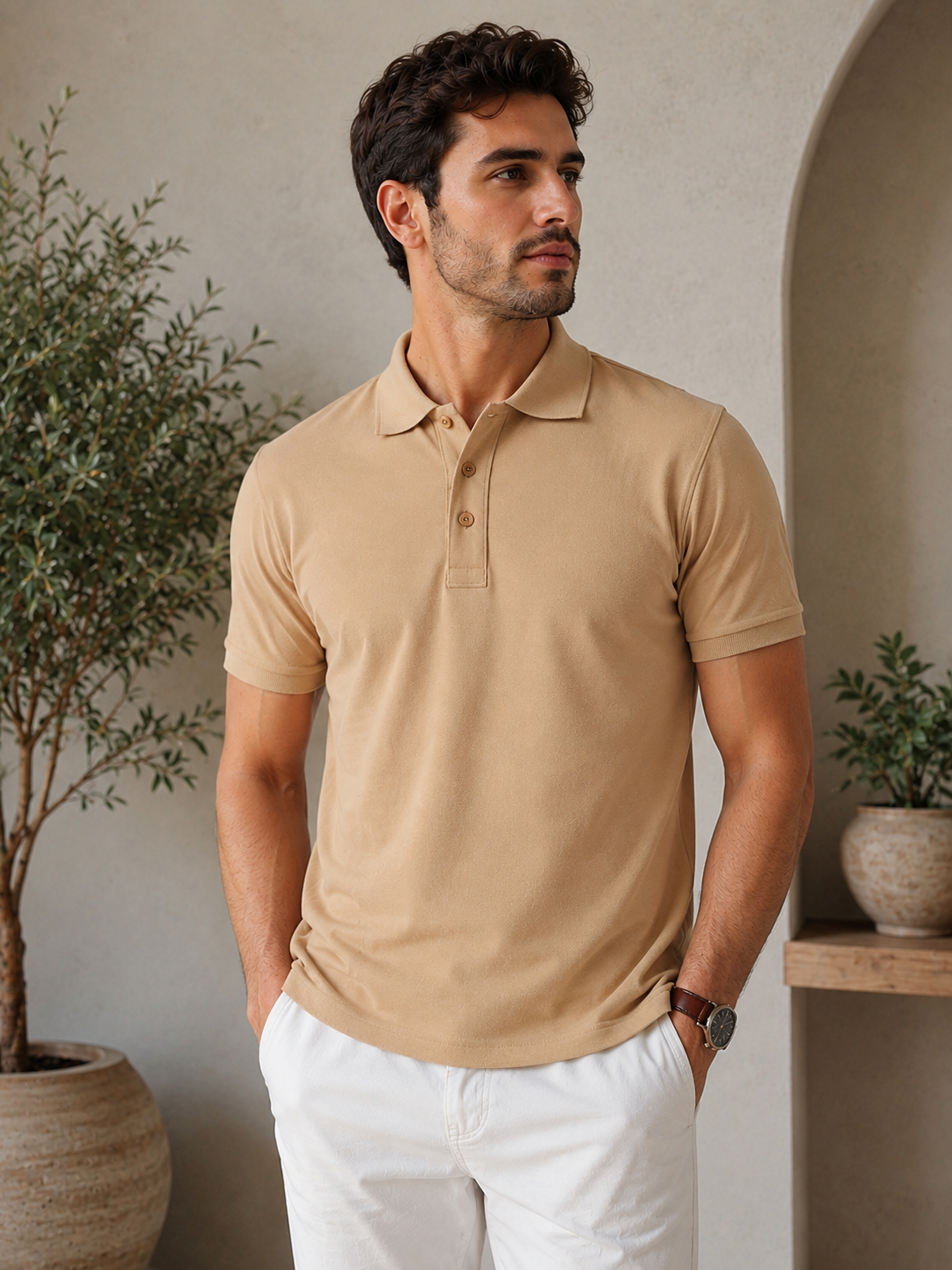 Men's regular fit polo featuring classic construction and stylish details for effortless daily wear.