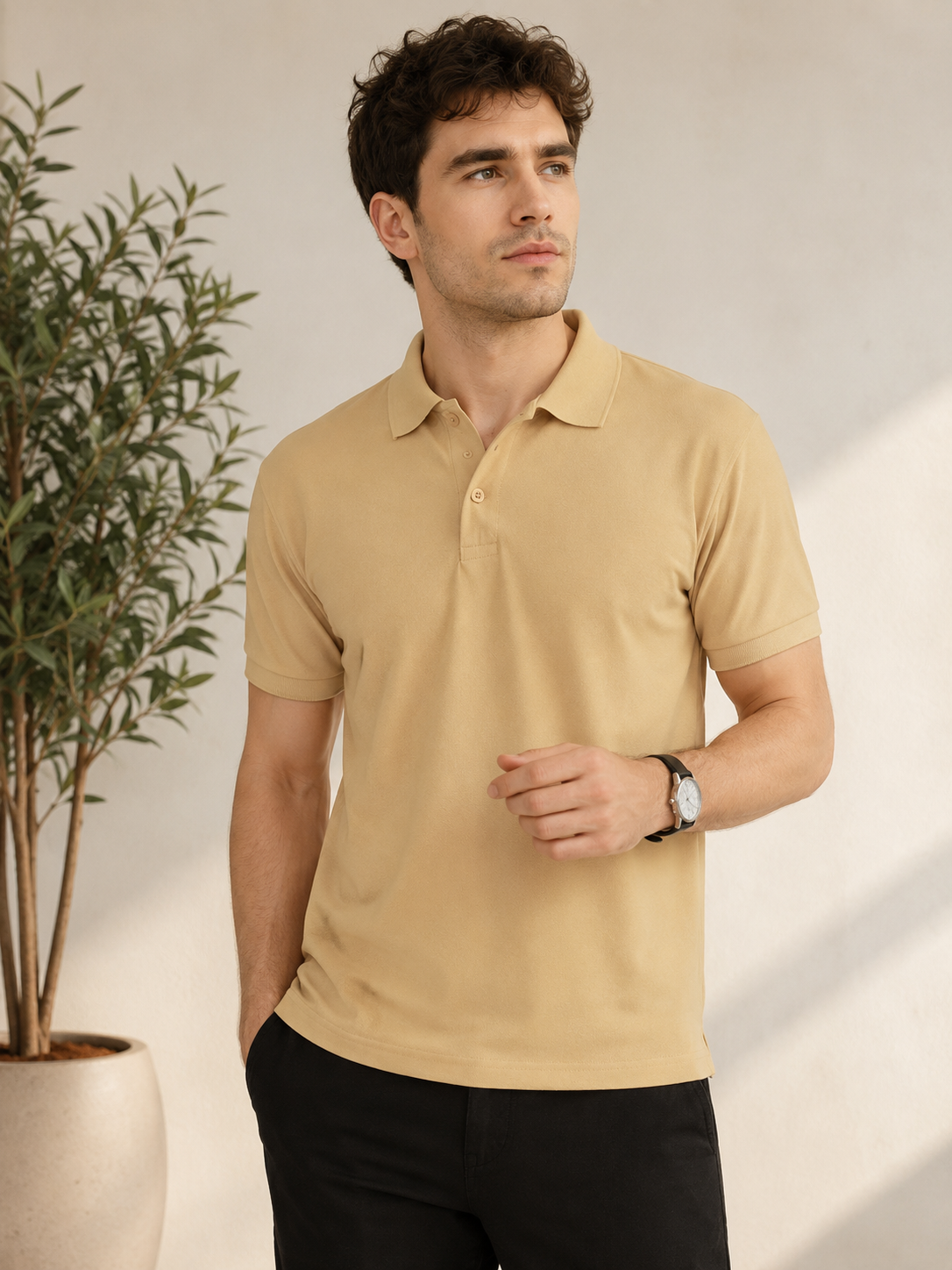 Premium casual polo T-shirt featuring clean lines and comfortable fit for effortless everyday style.