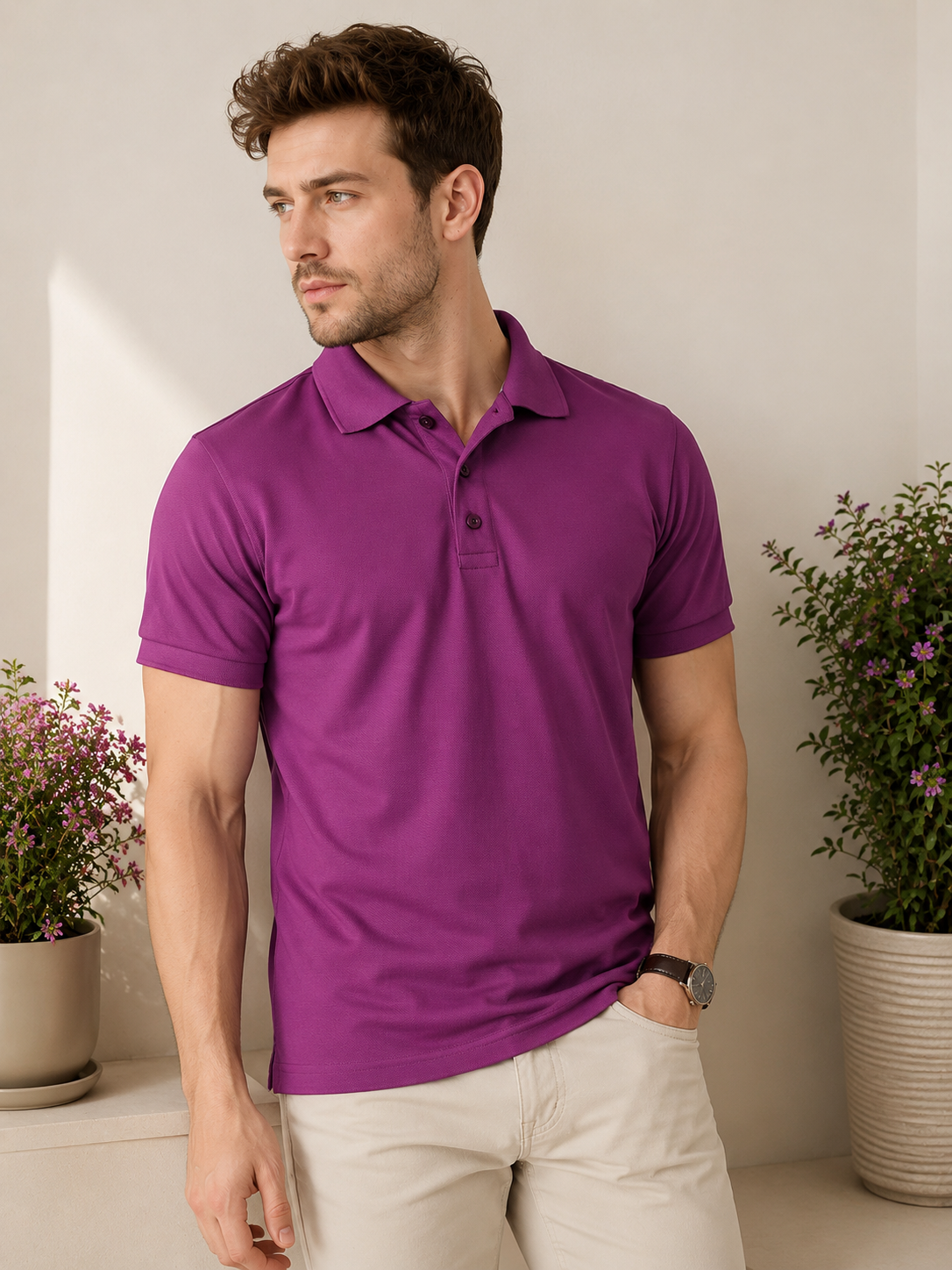 Premium casual polo T-shirt featuring clean lines and comfortable fit for effortless everyday style.