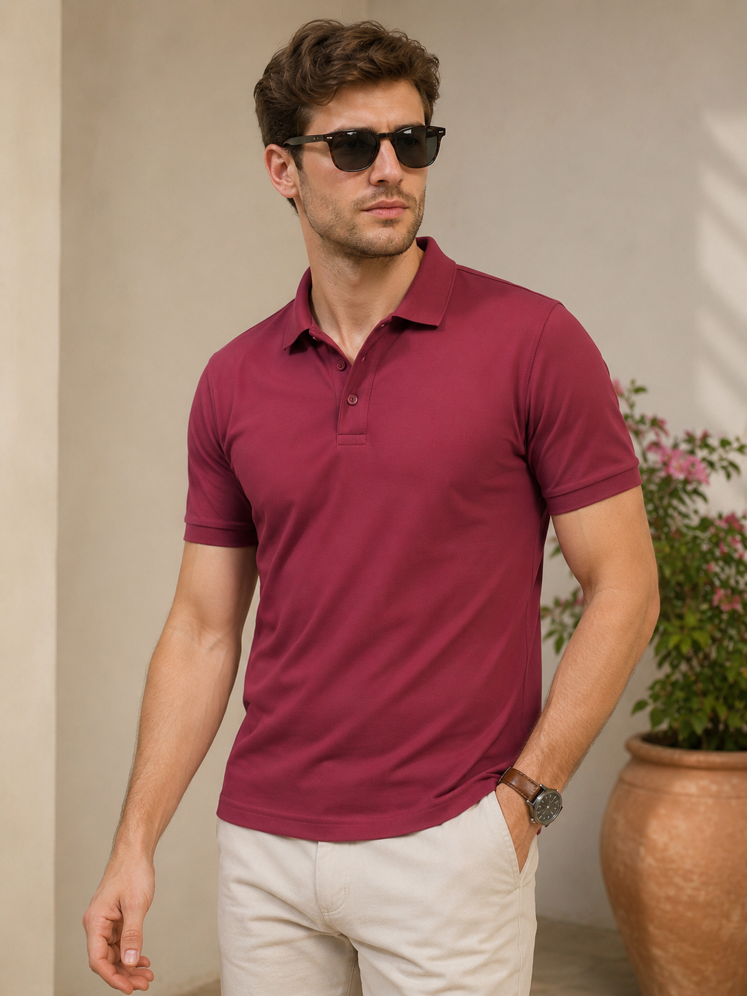 Premium casual polo T-shirt featuring clean lines and comfortable fit for effortless everyday style.