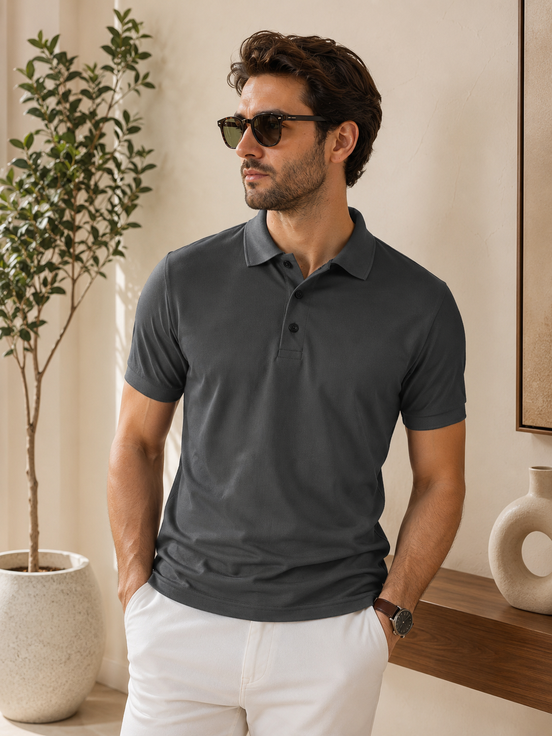 Premium casual polo T-shirt featuring clean lines and comfortable fit for effortless everyday style.