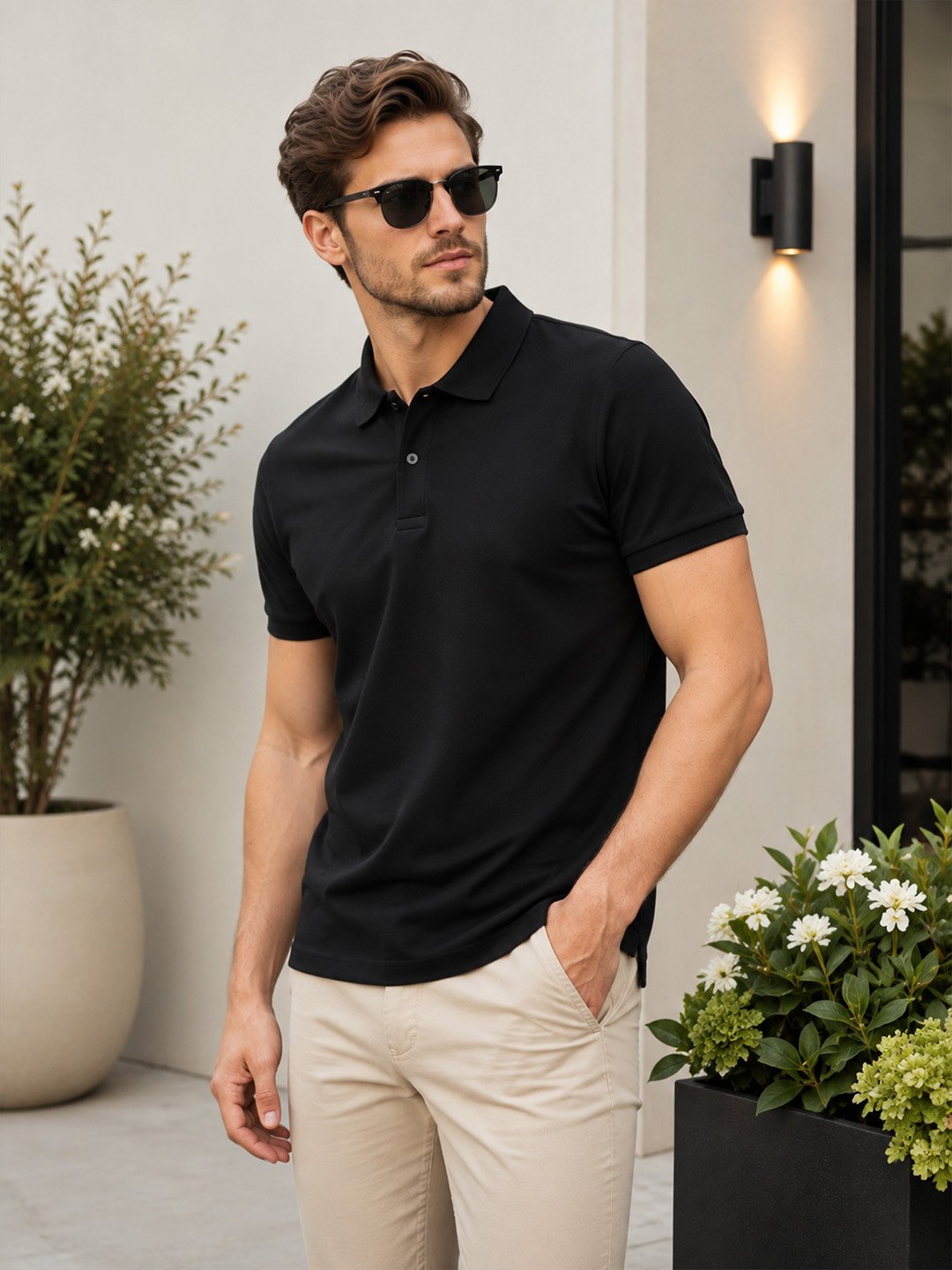 Stylish men's polo crafted with premium knit fabric and elegant contrast trim detailing.
