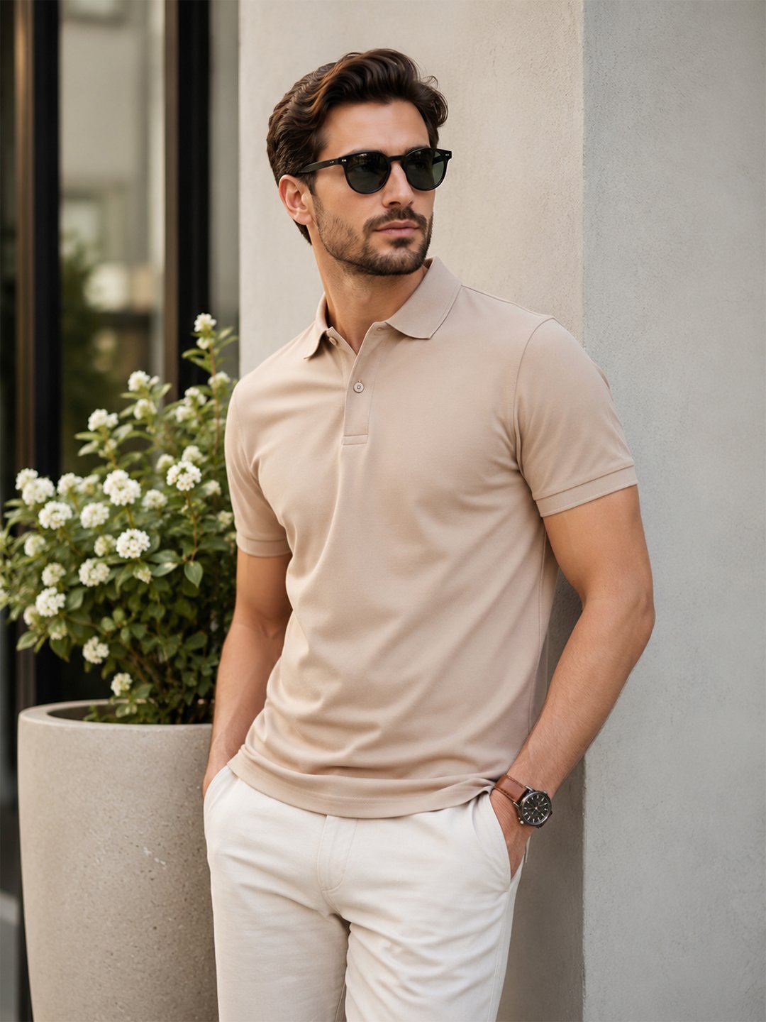Stylish men's polo crafted with premium knit fabric and elegant contrast trim detailing.