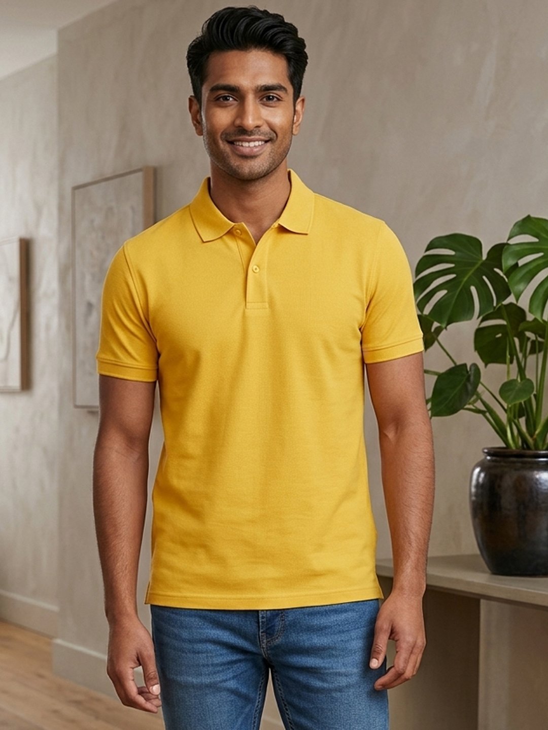 Stylish men's polo crafted with premium knit fabric and elegant contrast trim detailing.