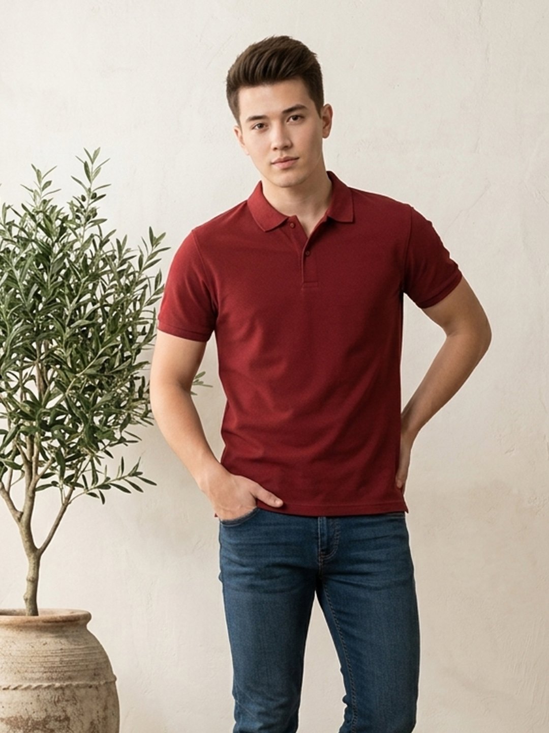 Stylish men's polo crafted with premium knit fabric and elegant contrast trim detailing.