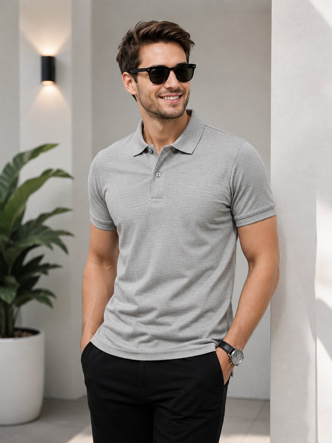 Stylish men's polo crafted with premium knit fabric and elegant contrast trim detailing.