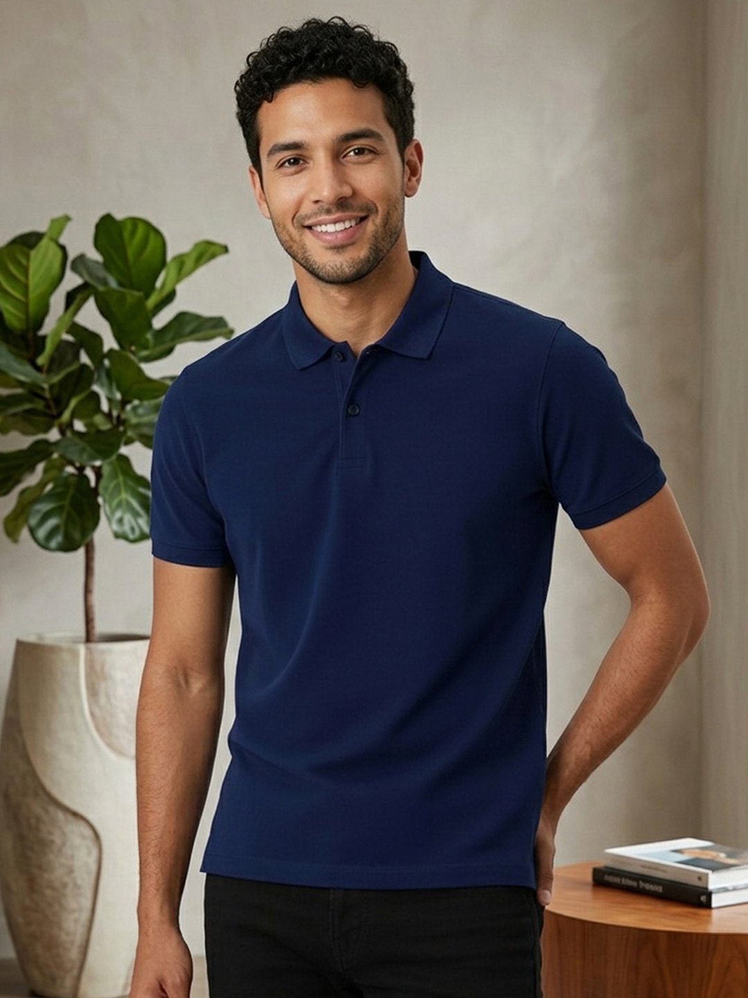 Stylish men's polo crafted with premium knit fabric and elegant contrast trim detailing.