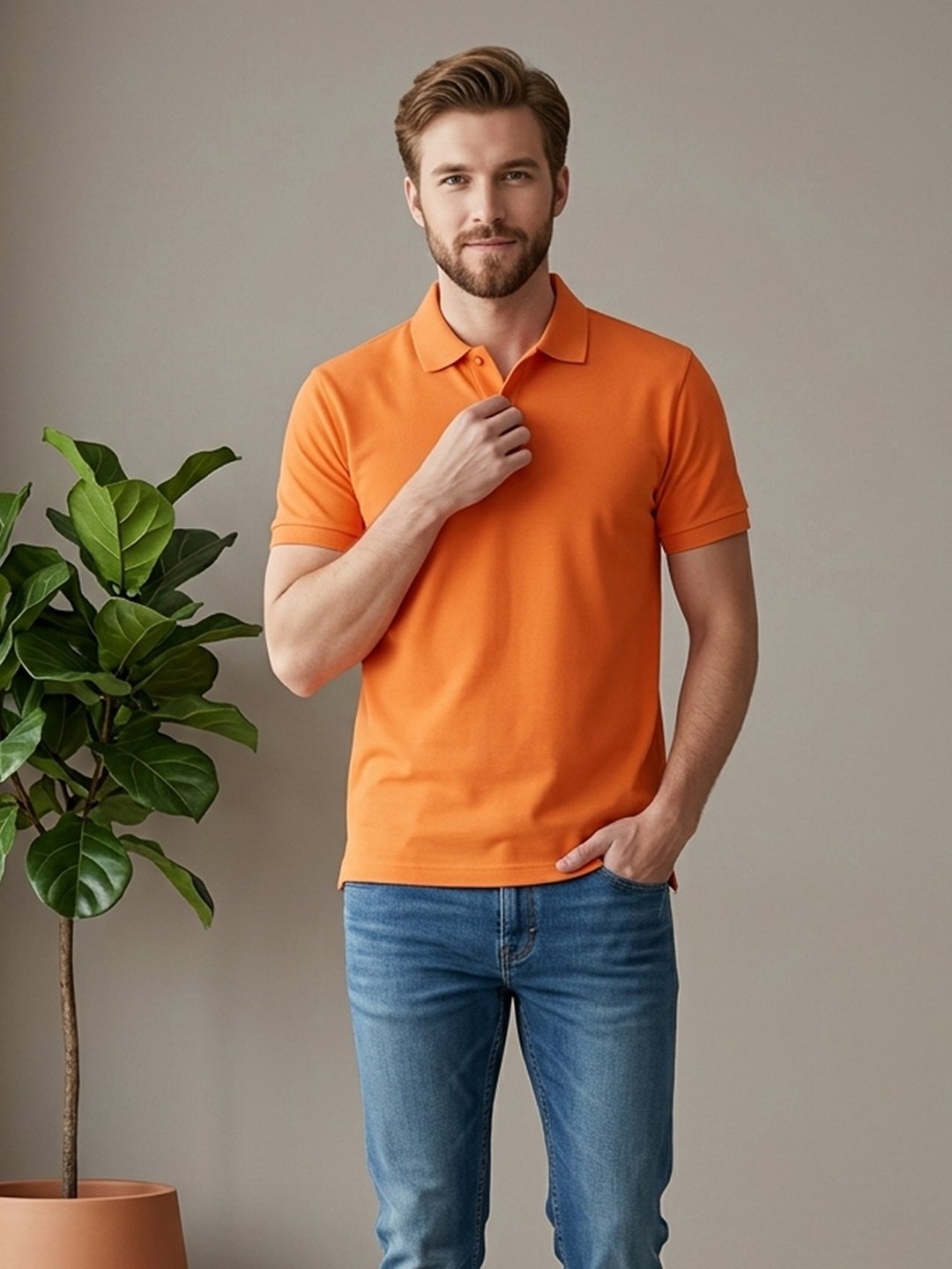 Stylish men's polo crafted with premium knit fabric and elegant contrast trim detailing.