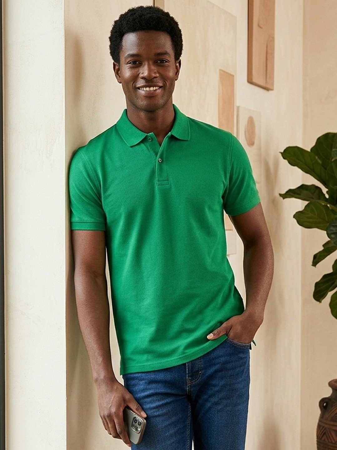 Stylish men's polo crafted with premium knit fabric and elegant contrast trim detailing.