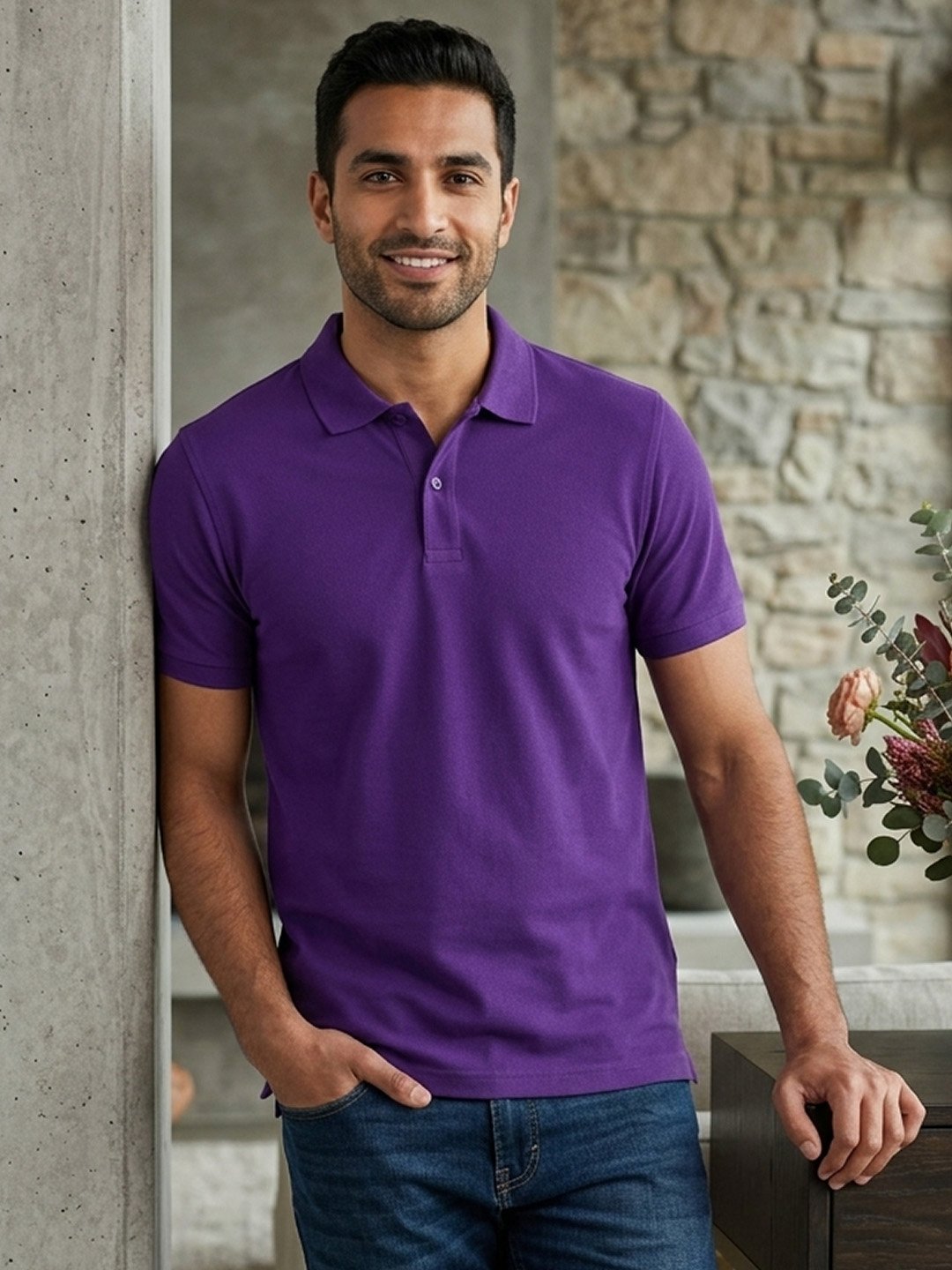 Stylish men's polo crafted with premium knit fabric and elegant contrast trim detailing.