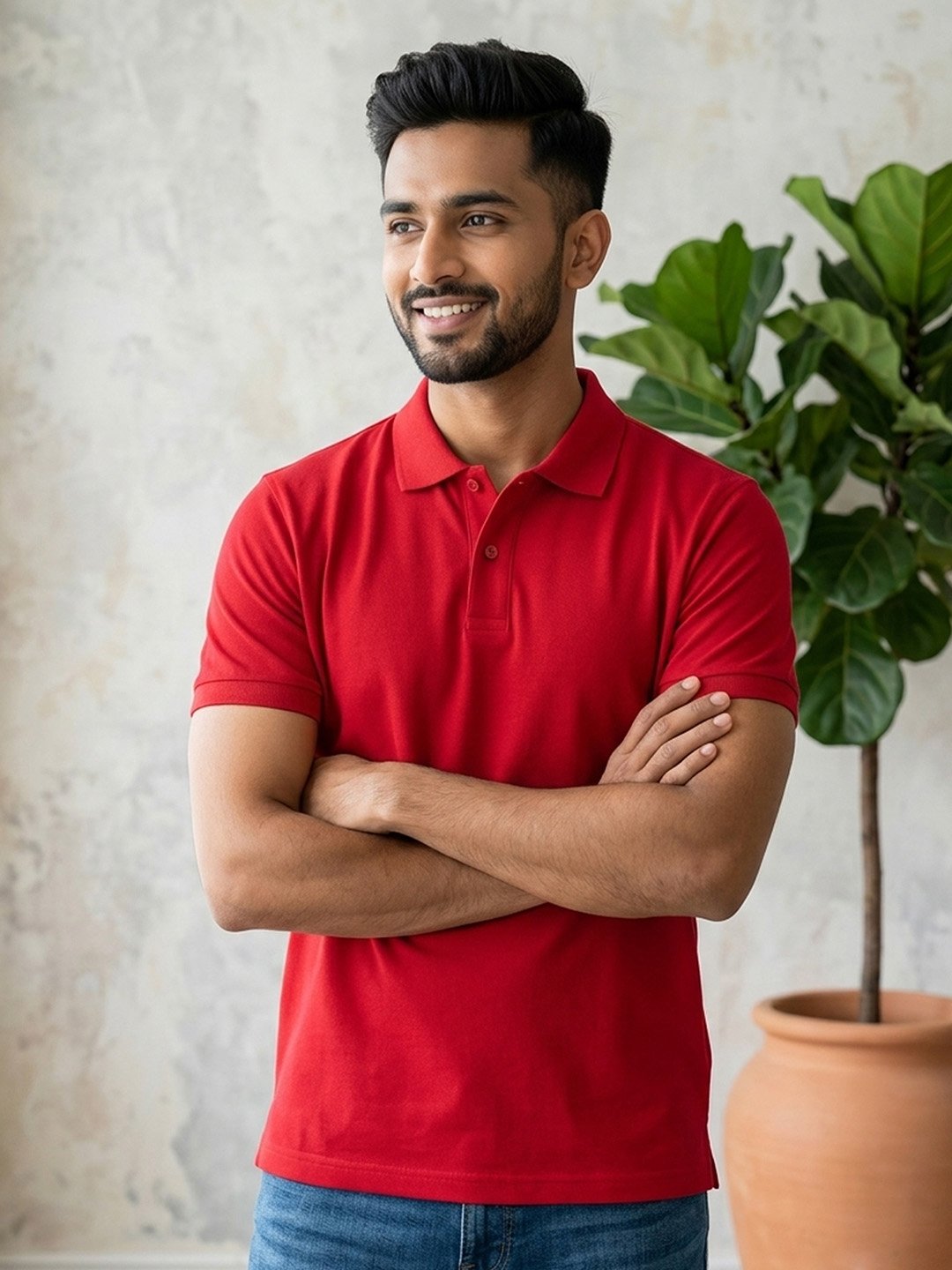 Stylish men's polo crafted with premium knit fabric and elegant contrast trim detailing.