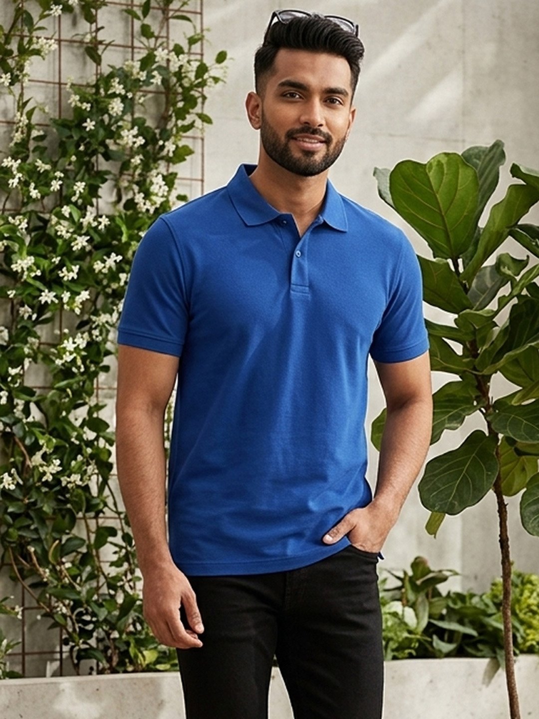 Stylish men's polo crafted with premium knit fabric and elegant contrast trim detailing.