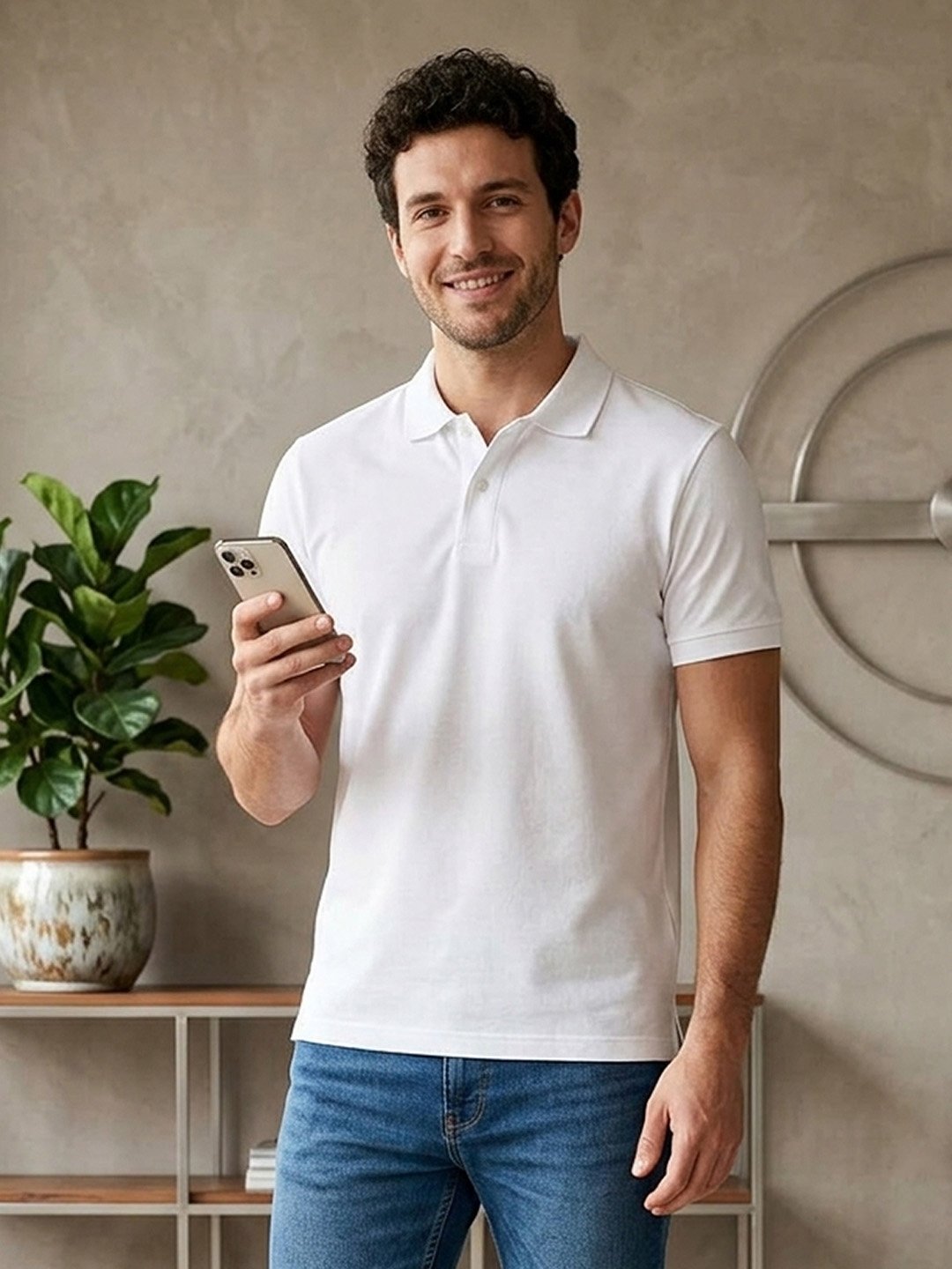 Stylish men's polo crafted with premium knit fabric and elegant contrast trim detailing.