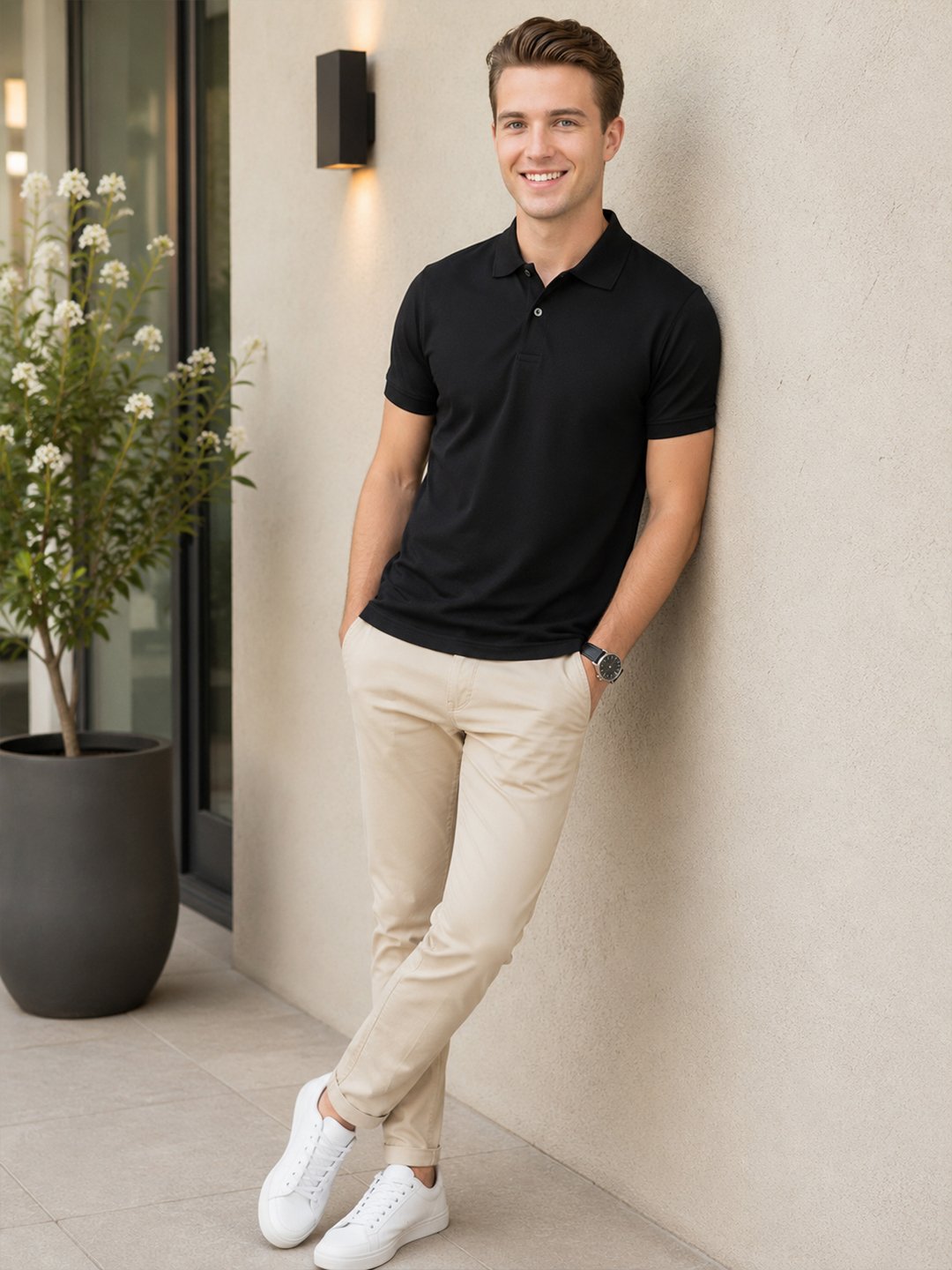 Premium knit polo T-shirt featuring sophisticated collar design and durable everyday wear performance.