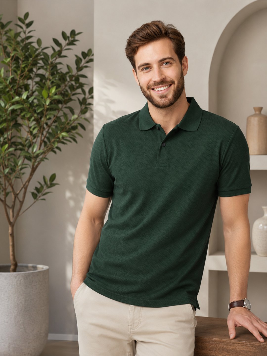 Premium knit polo T-shirt featuring sophisticated collar design and durable everyday wear performance.