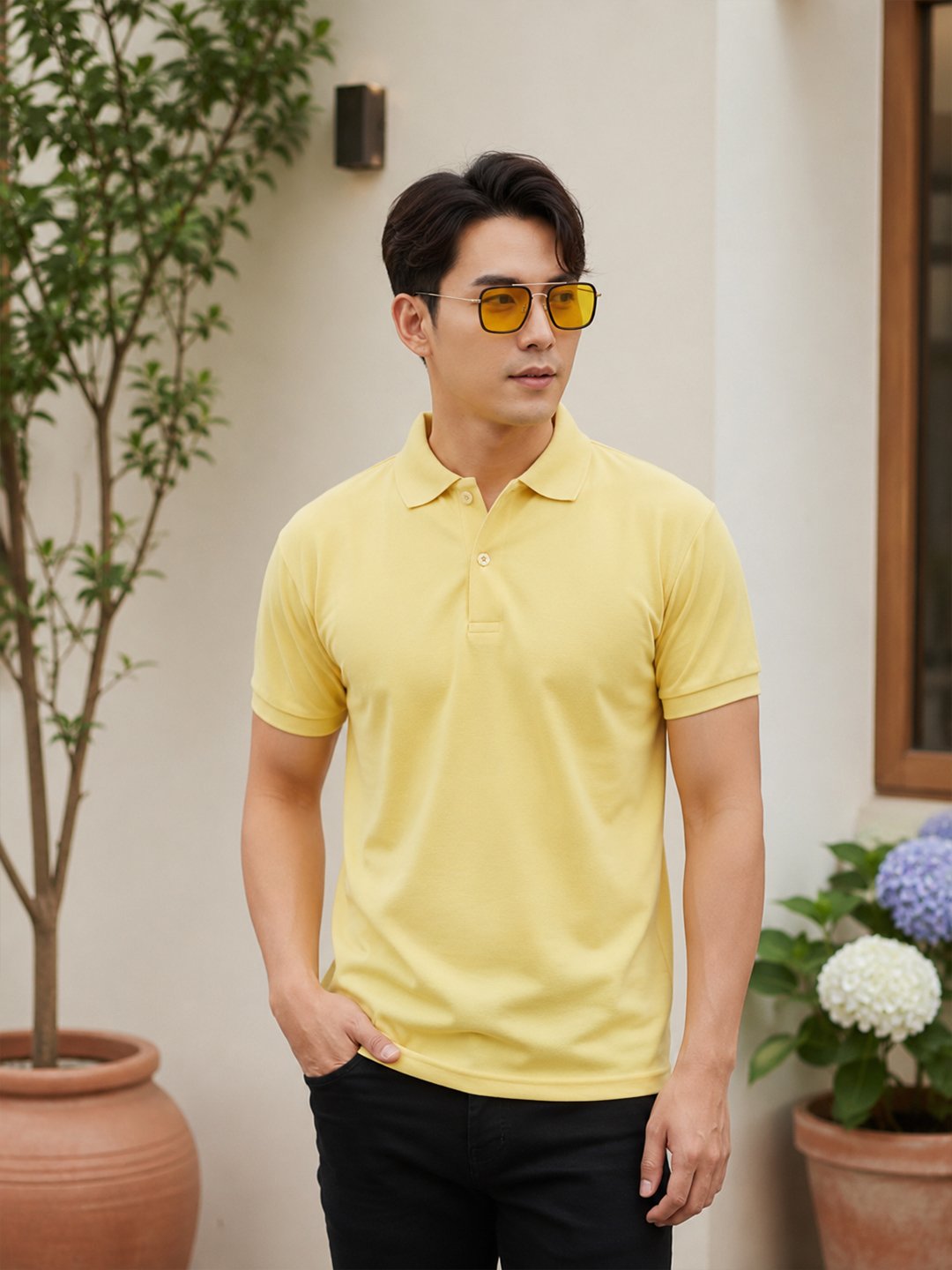 Premium knit polo T-shirt featuring sophisticated collar design and durable everyday wear performance.
