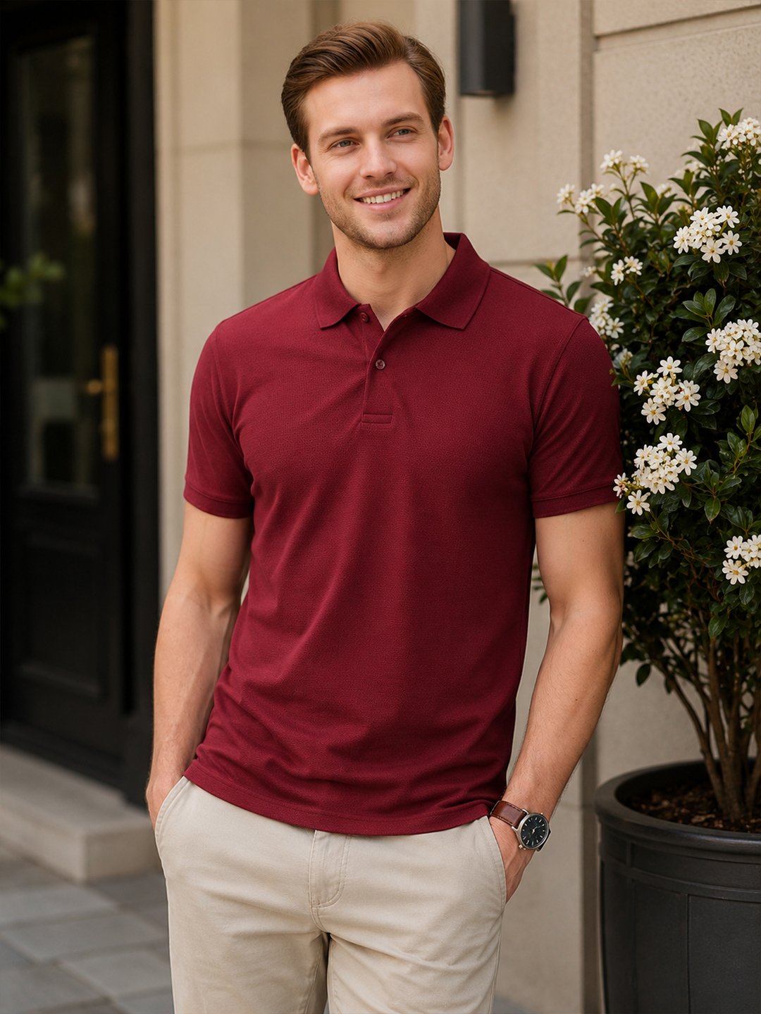 Premium knit polo T-shirt featuring sophisticated collar design and durable everyday wear performance.