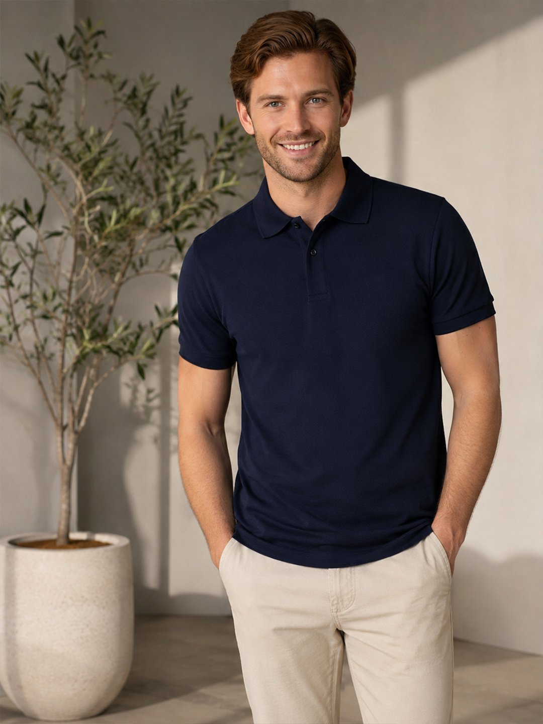 Premium knit polo T-shirt featuring sophisticated collar design and durable everyday wear performance.