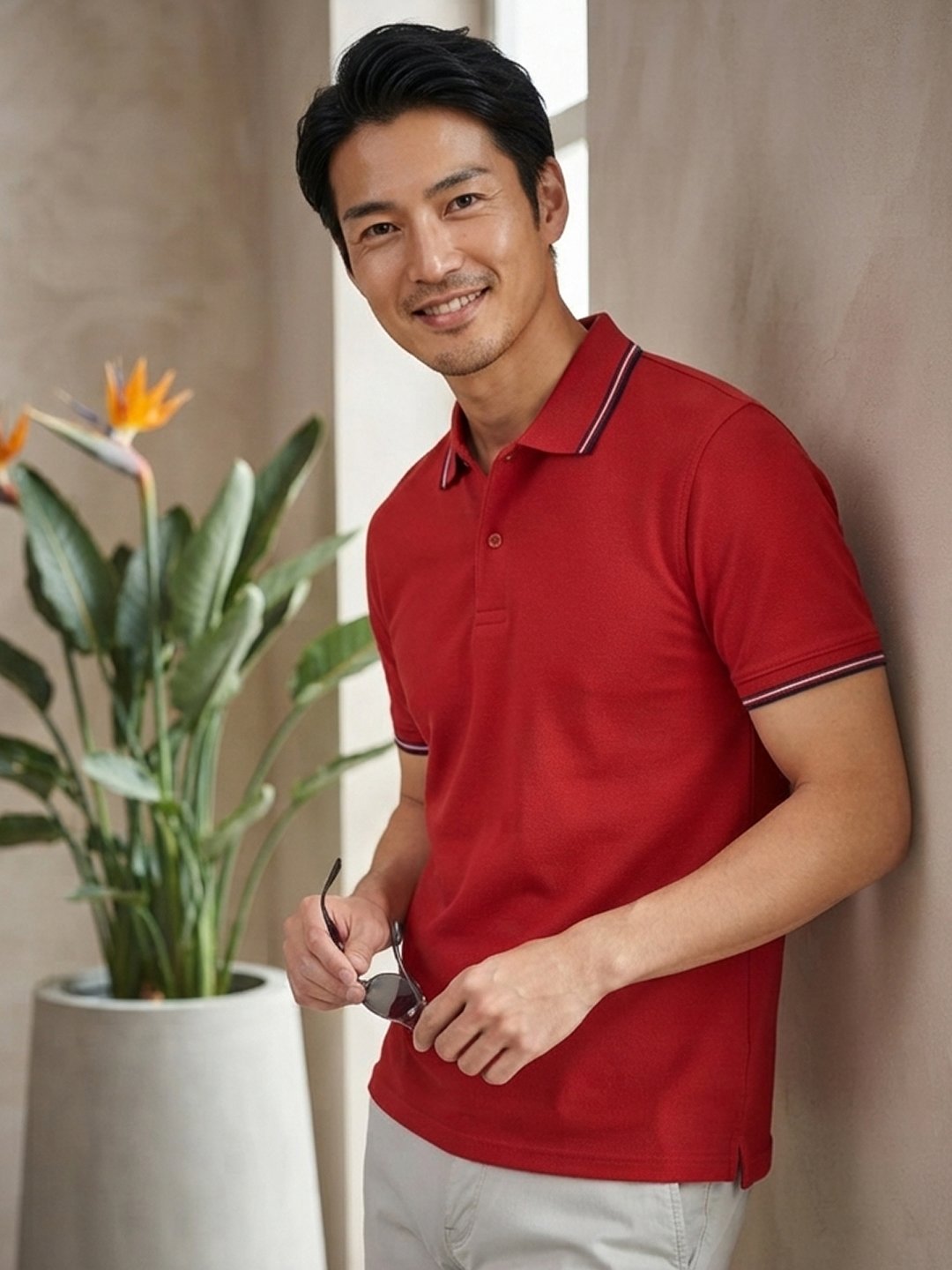 Premium men's polo T-shirt featuring classic collar design with refined contrast tipping for everyday elegance.