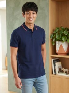 Premium men's polo T-shirt featuring classic collar design with refined contrast tipping for everyday elegance.