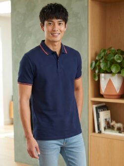 Premium men's polo T-shirt featuring classic collar design with refined contrast tipping for everyday elegance.