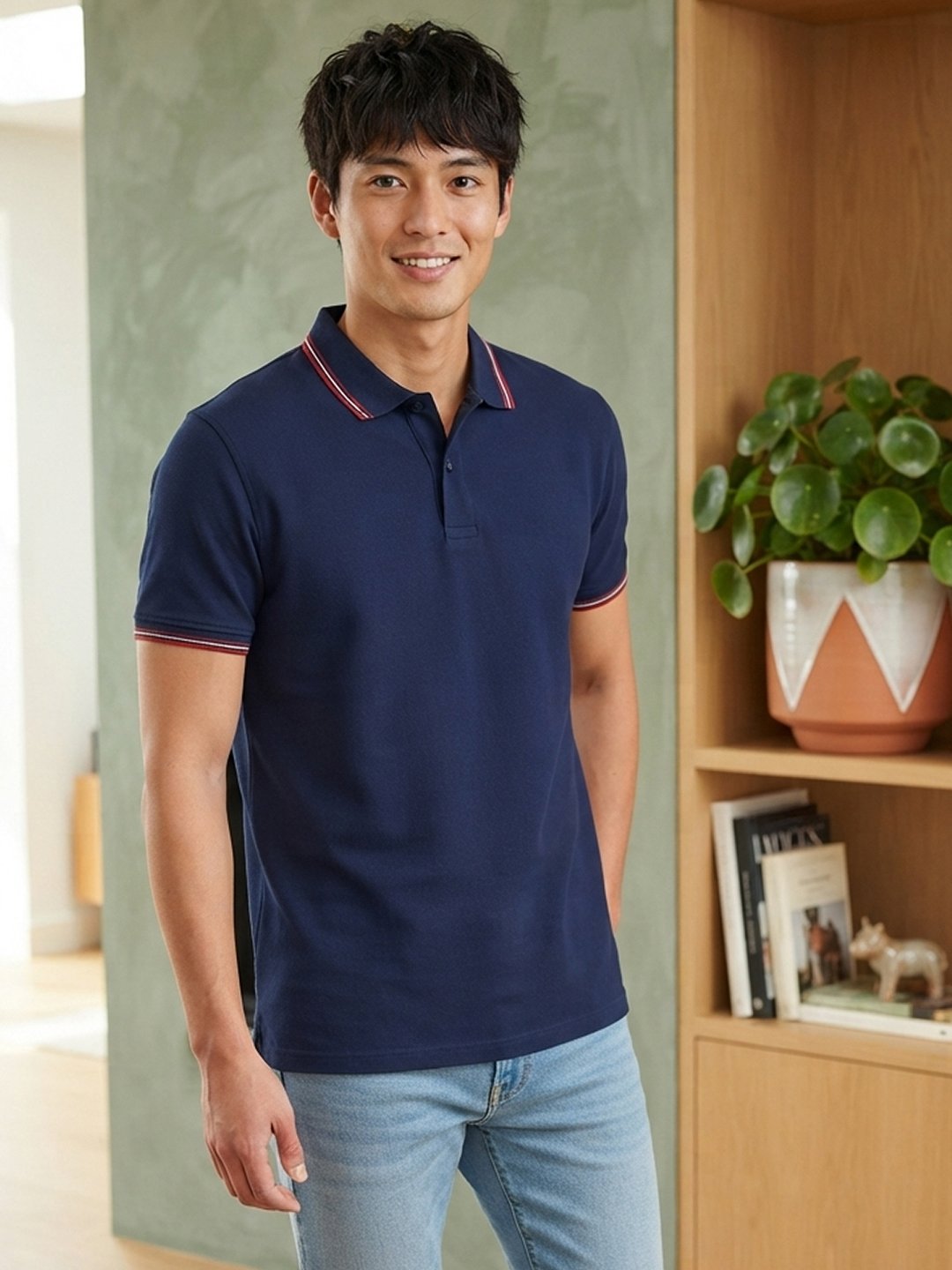 Premium men's polo T-shirt featuring classic collar design with refined contrast tipping for everyday elegance.